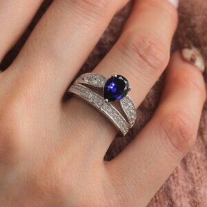Sterling Silver Simulated Blue Sapphire Two‑Row Teardrop Ring